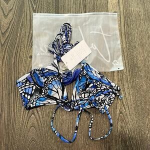NWT Toluca Amina Bikini Top Waist Wrap Triangle Adonis Blue Butterfly Size M/L